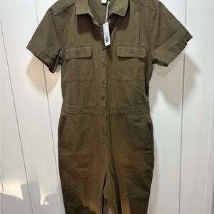 Outerknown Olive Green Short-Sleeve Utility Jumpsuit
